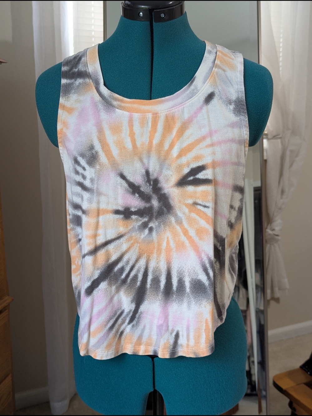 SO Tie-Dye Crop Tank Top - Orange, Pink & Gray